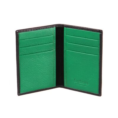 Slim Leather Six Credit Card Case - Black With Green - Black with green - Helvetica/silver