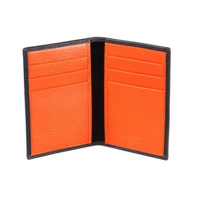 Slim Leather Six Credit Card Case - Brown With Orange - Brown with orange - Helvetica/ blind