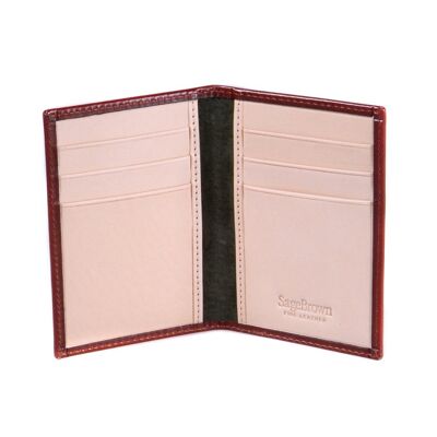 Slim Leather Six Credit Card Case - Dark Tan With Ivory - Dark tan with ivory - Helvetica/silver