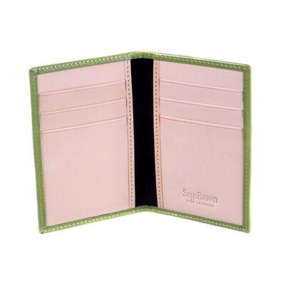 Slim Leather Six Credit Card Case - Lime Green With Ivory - Lime green with ivory - Helvetica/silver