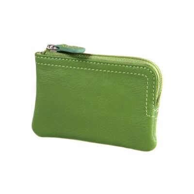 Small Leather Coin Purse with Key Chain - Lime Green - Lime green - Helvetica/silver