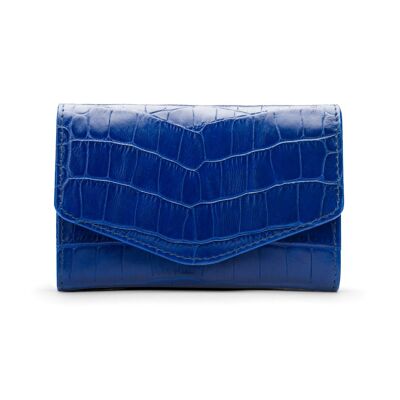 Small Leather Concertina Purse - Cobalt Croc - Cobalt croc