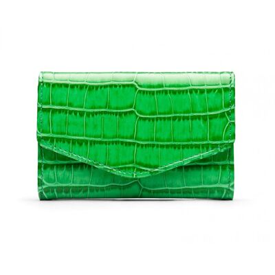 Small Leather Concertina Purse - Emerald Green Croc - Emerald green croc