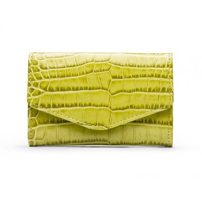 Small Leather Concertina Purse - Lime Green Croc - Lime green croc
