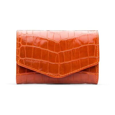 Small Leather Concertina Purse - Orange Croc - Orange croc