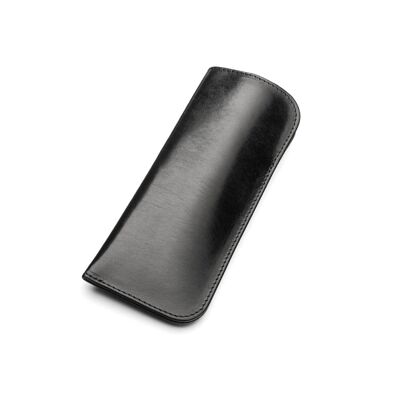 Small Leather Glasses Case - Black - Black - Helvetica/gold