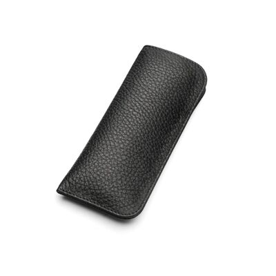 Small Leather Glasses Case - Black Full Grain - Black full grain - Helvetica/silver