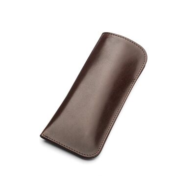 Small Leather Glasses Case - Brown - Brown - Helvetica/ blind
