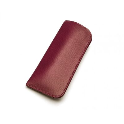 Small Leather Glasses Case - Burgundy - Burgundy - Helvetica/silver