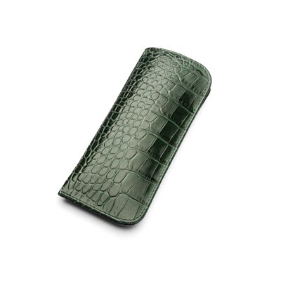 Small Leather Glasses Case - Green Croc - Green croc - Helvetica/silver