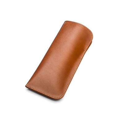 Small Leather Glasses Case - Havana Tan - Havana tan - Helvetica/ blind