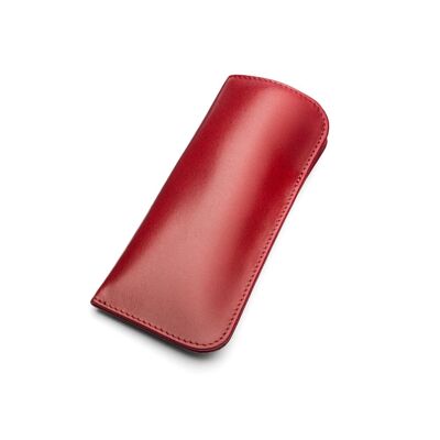 Small Leather Glasses Case - Red - Red - Helvetica/silver