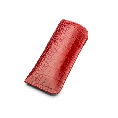 Small Leather Glasses Case - Red Croc - Red croc - Helvetica/silver