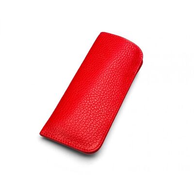 Small Leather Glasses Case - Red Full Grain - Red full grain - Helvetica/ blind