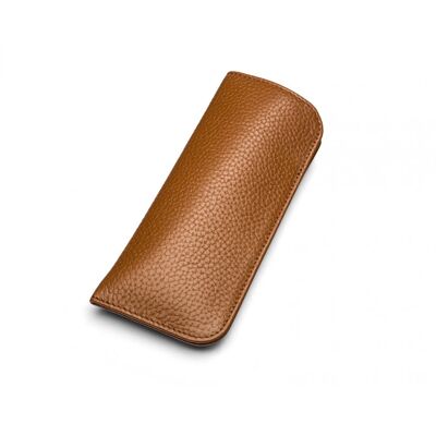 Small Leather Glasses Case - Tan - Tan - Helvetica/gold