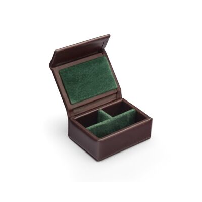 Small Leather Stud & Collar Bone Box - Brown With Green - Brown with green - Helvetica/silver