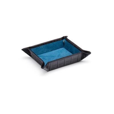 Small Leather Tidy Tray - Black Croc With Cobalt - Black croc with cobalt - Helvetica/ blind