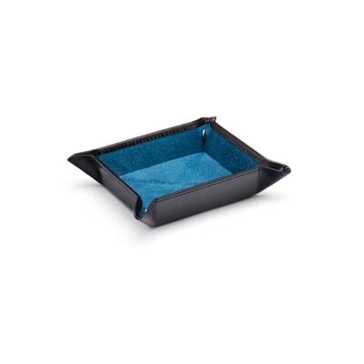Small Leather Tidy Tray - Black With Cobalt - Black with cobalt - Helvetica/silver