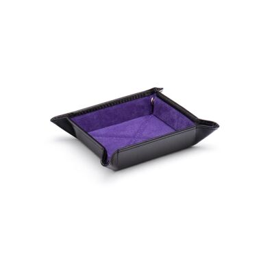 Small Leather Tidy Tray - Black With Purple - Black with purple - Helvetica/silver