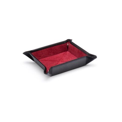 Small Leather Tidy Tray - Black With Red - Black with red - Helvetica/silver