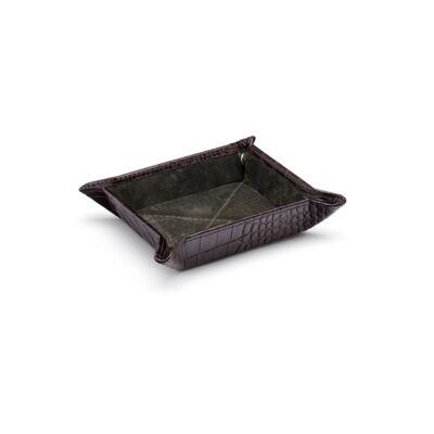 Small Leather Tidy Tray - Brown Croc With Green - Brown croc with green - Helvetica/silver