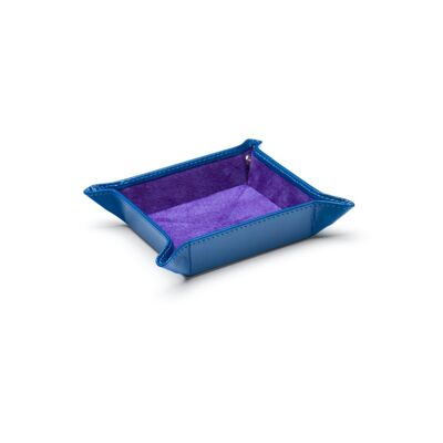 Small Leather Tidy Tray - Cobalt With Purple - Cobalt with purple - Helvetica/silver