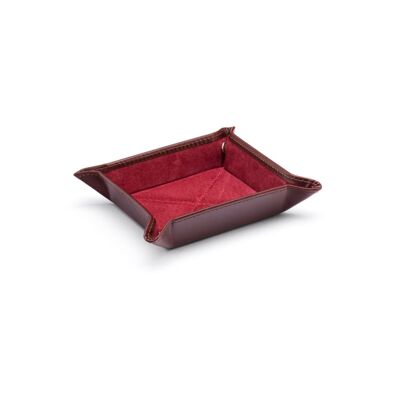 Small Leather Tidy Tray - Dark Tan With Red - Dark tan with red - Helvetica/silver