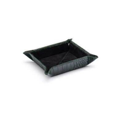 Small Leather Tidy Tray - Green Croc With Black - Green croc with black - Helvetica/silver