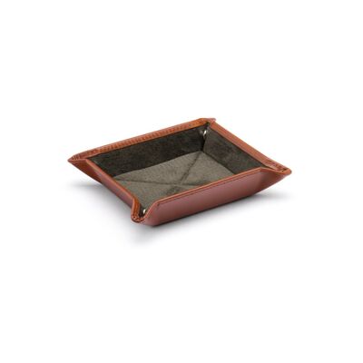 Small Leather Tidy Tray - Havana Tan With Green - Havana tan with green - Helvetica/silver