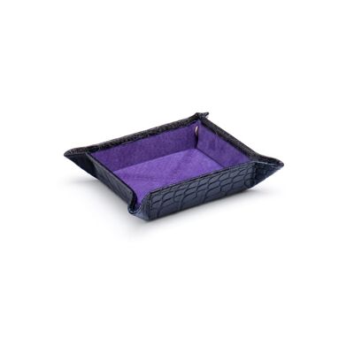 Small Leather Tidy Tray - Navy Croc With Purple - Navy croc with purple - Helvetica/gold