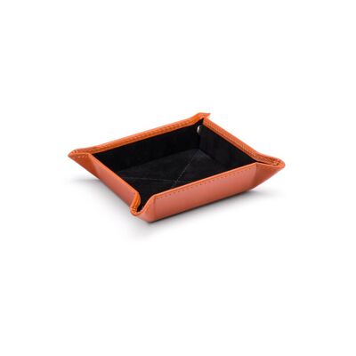 Small Leather Tidy Tray - Orange With Black - Orange with black - Helvetica/silver