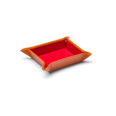 Small Leather Tidy Tray - Orange With Red - Orange with red - Helvetica/silver