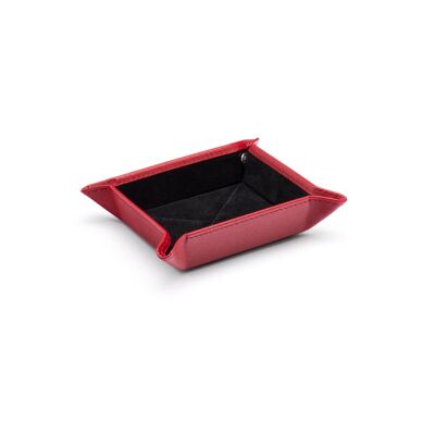 Small Leather Tidy Tray - Red With Black - Red with black - Helvetica/silver