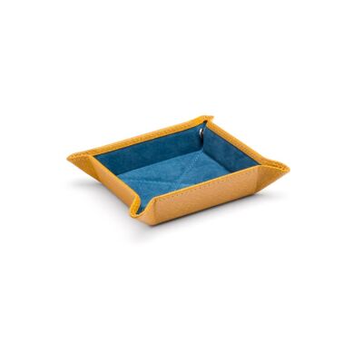 Small Leather Tidy Tray - Yellow With Cobalt - Yellow with cobalt - Helvetica/silver