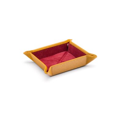 Small Leather Tidy Tray - Yellow With Red - Yellow with red - Helvetica/gold