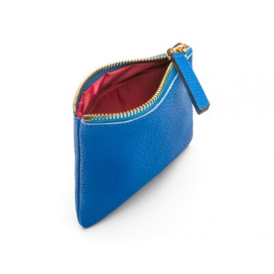 Small Leather Zip Pouch - Cobalt - Cobalt - Helvetica/gold