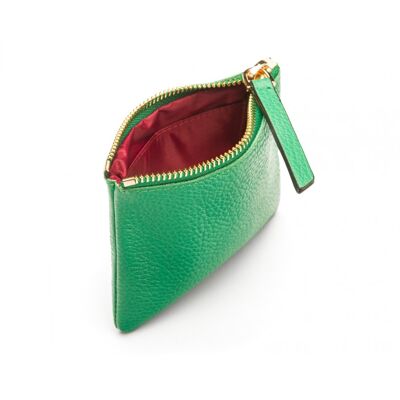 Small Leather Zip Pouch - Emerald Green - Emerald green - Helvetica/gold