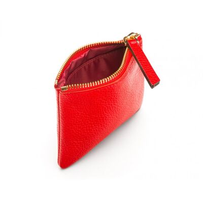 Small Leather Zip Pouch - Red - Red - Helvetica/silver