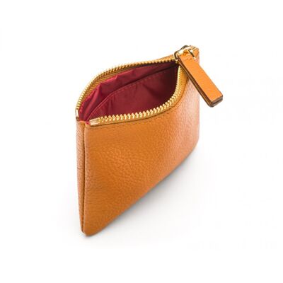 Small Leather Zip Pouch - Tan - Tan - Helvetica/gold