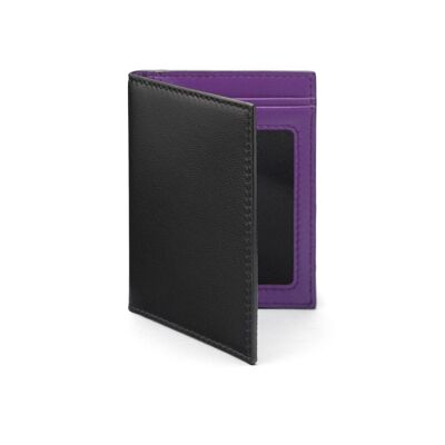Soft Leather Credit Card Case, RFID Protection - Black With Purple - Black with purple