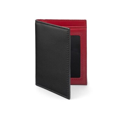 Soft Leather Credit Card Case, RFID Protection - Black With Red - Black with red