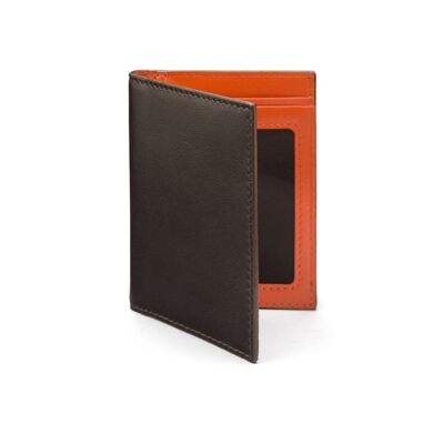 Soft Leather Credit Card Case, RFID Protection - Brown With Orange - Brown with orange