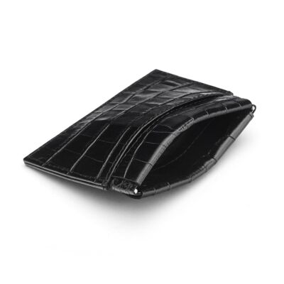 Traditional Leather Squeeze Spring Coin Purse - Black Croc - Black croc - Helvetica/silver
