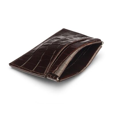 Traditional Leather Squeeze Spring Coin Purse - Brown Croc - Brown croc - Helvetica/silver