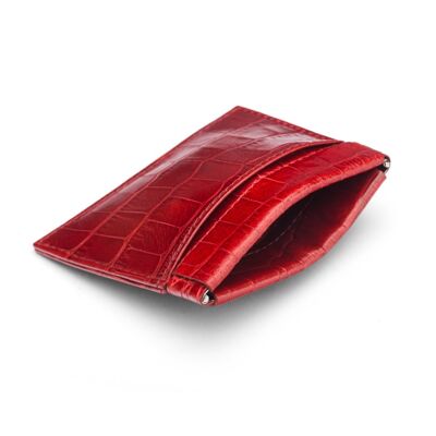 Traditional Leather Squeeze Spring Coin Purse - Red Croc - Red croc - Helvetica/silver