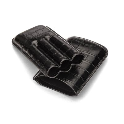 Triple Leather Cigar Case - Black Croc - Black croc