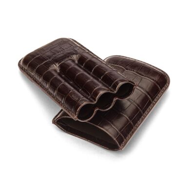 Triple Leather Cigar Case - Brown Croc - Brown croc