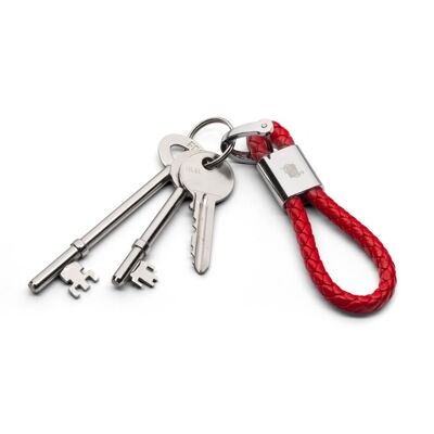 Woven Leather Key Fob - Red - Red