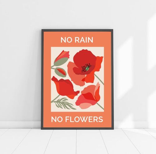 No Rain No Flowers Quote Poppy Print , A5 print