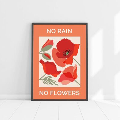 No Rain No Flowers Quote Poppy Print , A5 print